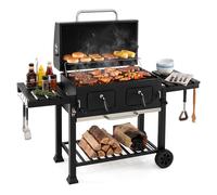 CostwayBarbecue à Charbon de Bois Extérieur Grand Grill BBQ avec Thermomètre Tables Rabattables et Roues Housse Incluse Chariot de Barbecue Noir