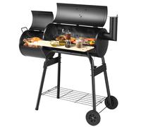 CostwayBarbecue à Charbon en Bois avec Fumoir Déporté Barbecue Portable avec Caisse de Feu Latérale pour Camping Pique-Nique