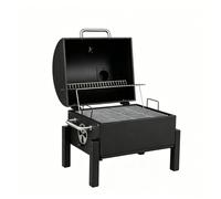 CostwayBarbecue Portable Charbon de Bois et Fumoir 2 en 1 Grille BBQ de Table en Acier au Carbone Thermomètre Intégré Bac à Cendres Amovible Noir