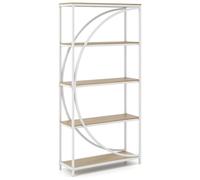 CostwayBibliothèque 5 Niveaux avec Rayonnages Ouverts Étagère Haute Autoportante Design en Arc Cadre Métallique 86 x 30 x 175 cm Naturel