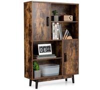 CostwayBibliothèque à 4 Niveaux 80 x 24 x 119,5 CM Meuble de Rangement avec portes Étagères et Dispositif Anti-basculement Café