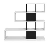 CostwayBibliothèque à 5 Niveaux 120x19,5x109 CM Étagère de Rangement avec Dispositif Anti-basculement et Patins Antidérapants Blanc et Noir