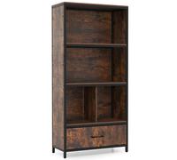 CostwayBibliothèque à 5 Niveaux avec 4 Compartiments de Rangement Tiroir en Tissu Pliable Meuble de Rangement 68 x 30,5 x 152,5 cm Marron Rustique