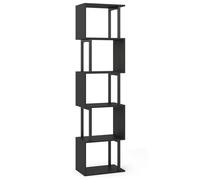 CostwayBibliothèque à 5 Niveaux Meuble de Rangement Ouvert Géométrique en Forme de S avec Cadre Métallique Robuste 38 x 23 x 147 cm Noir