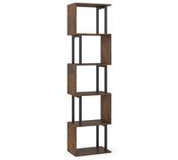 CostwayBibliothèque à 5 Niveaux Meuble de Rangement Ouvert Géométrique en Forme de S avec Cadre Métallique Robuste 38 x 23 x 147 cm Marron Rustique