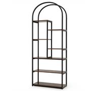 CostwayBibliotheque Design Arqué Étagère de Rangement 7 Niveaux Meuble Présentoir Géométrique avec Structure Métallique 70 x 30 x 181,5 cm Marron