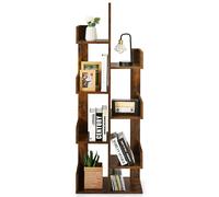 CostwayBibliothèque en Forme d'Arbre à 8 Niveaux Étagère de Rangement Etagère à Livres avec Dispositif Anti-basculement Marron