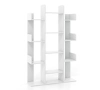 CostwayBibliothèque en Forme d'Arbre de 141 Cm de Haut 13 Étagères Ouvertes Organisateur de Rangement d'Angle Décorative Autoportante Blanc