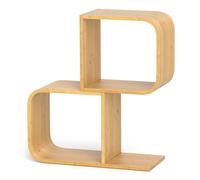 CostwayBibliothèque en Forme de ?S? à 2 Niveaux Etagère en Bambou avec 2 Cubes Ouverts Etagère d'Angle Géométrique Naturel