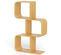 CostwayBibliothèque en Forme de 'S' à 3 Niveaux Etagère en Bambou avec 3 Cubes Ouverts Etagère d'angle Géométrique Naturel