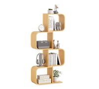 CostwayBibliothèque en Forme de 'S' à 4 Niveaux Etagère en Bambou avec 4 Cubes Ouverts Etagère d'angle Géométrique Naturel