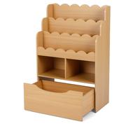 CostwayBibliotheque Enfant à 5 Niveaux avec Tiroir sur Roulettes Etagere Livre Enfant avec 2 Compartiments Ouverts 60 x 30 x 91 cm Naturel