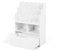 CostwayBibliotheque Enfant à 5 Niveaux avec Tiroir sur Roulettes Etagere Livre Enfant avec 2 Compartiments Ouverts 60 x 30 x 91 cm Blanc