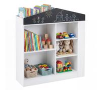 CostwayBibliotheque Enfant en Forme Cabane Etagere Livre Enfant avec Compartiments Tableau Noir Kits Anti-Basculement 94x30x102 cm