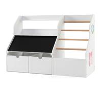 CostwayBibliothèque Enfant Montessori avec Tableau Noir Rabattable en Bois avec 5 Tringles en Bois de Pin 104 x 40 x 70 cm Blanc