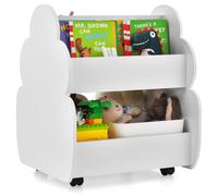 CostwayBibliothèque Enfants à Roulettes 2 Niveaux 62 x 47 x 63,5 CM Rangement Pour Jouets Blanc