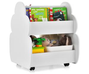 CostwayBibliothèque Enfants à Roulettes 2 Niveaux 62 x 47 x 63,5 CM Rangement Pour Jouets Blanc