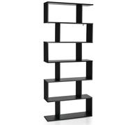 CostwayBibliothèque/Étagère de Rangement à 6 Niveaux-80x23x191 CM de Style Industriel en Forme de S pour Salon Chambre Noir
