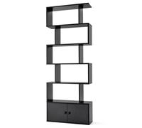 CostwayBibliothèque Étagère Échelle en Bois à 6 niveaux avec 2 Portes 70 x 23 x 183 cm Style Moderne Forme en S Noir