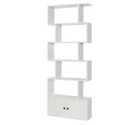 CostwayBibliothèque Étagère Échelle en Bois à 6 niveaux avec 2 Portes 70 x 23 x 183 cm Style Moderne Forme en S Blanc
