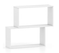 CostwayBibliothèque Géométrique à 3 Niveaux Bibliothèque en Bois Autoportante avec 2 Compartiments Cubiques Étagère de Rangement Ouverte Blanc