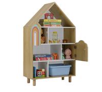 CostwayBibliothèque pour Enfants Étagère en Forme de Maison avec 2 Portes Système Anti-basculement & Pieds en Bois Massif Naturel
