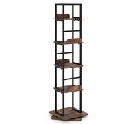 CostwayBibliothèque Rotative Étagère à Livres à 5 Niveaux avec Bordures Latérales & Butées Antichute 40 x 40 x 148,5 cm Marron Rustique