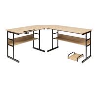 CostwayBureau d'Angle en forme de L Ajustable à Bureau Droit 2 Personnes avec Plateau Inclinable Support Centrale Naturel