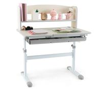 CostwayBureau d'Etude pour Enfants Réglable en Hauteur Plateau Inclinable avec Huche Tiroir Règle de Mesures pour 3-12 Ans Gris