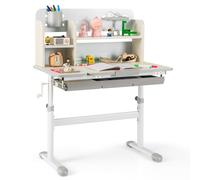 CostwayBureau d'Etude pour Enfants Table d'Ecriture Réglable en Hauteur Plateau Inclinable Bureau Enfants pour 3-12 Ans Gris