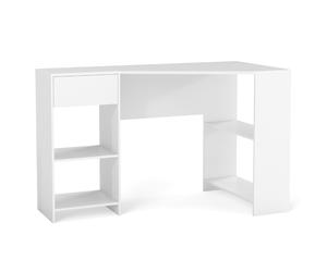 CostwayBureau Informatique Bureau d'Angle en Forme de L 120CM avec Tiroir et Étagères de Rangement Bureau Style Moderne&Simple Charge 150kg Blanc