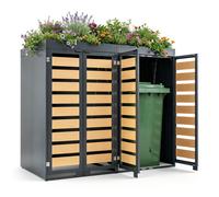 CostwayCache Poubelle Extérieur Abri pour Poubelle en Acier Galvanisé avec Jardinière Intégrée Armoire Double Porte 138 x 77 x 122 cm Noir