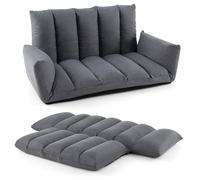 CostwayCanapé au Sol Pliable et Inclinable Siège Rembourré avec Dossier et Accoudoirs Réglables à 5 Positions Canapé Convertible Gris