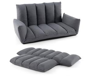 CostwayCanapé au Sol Pliable et Inclinable Siège Rembourré avec Dossier et Accoudoirs Réglables à 5 Positions Canapé Convertible Gris