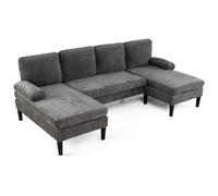 CostwayCanapé d'Angle Convertible en U Grand Canapé 4 Places Modulable en Velours Chenille avec 4 Coussins Convertibles Gris
