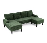 CostwayCanapé d'Angle Convertible en U Grand Canapé 4 Places Modulable en Velours Chenille avec 4 Coussins Convertibles Vert