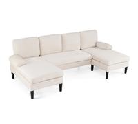 CostwayCanapé d'Angle Convertible en U Grand Canapé 4 Places Modulable en Velours Côtelé avec 4 Coussins Convertibles Beige