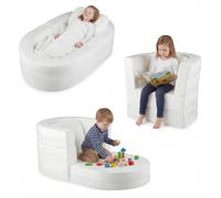 CostwayCanapé-Lit Convertible 3-en-1 pour Enfants Lit Pliant Tout en Un avec Housses Zippées Lavables & Coussin en Mousse pour 3+ Ans Blanc
