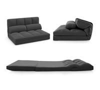 CostwayCanapé Lit Convertible en Velours Pliable Dossier Réglable à 6 Niveaux avec 2 Coussins Gris Foncé