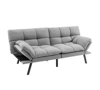 CostwayCanapé-lit Futon Convertible en Mousse à Mémoire de Forme avec Dossier et Accoudoirs Réglables Canapé-lit Futon Moderne pour Espaces Compacts Gris