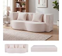 CostwayCanapé-Lit Pliant 192,5 CM Canapé Convertible 2 en 1 en Tissu Teddy Polaire avec 2 Coussins sans Montage et sans Ossature Blanc