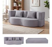 CostwayCanapé-Lit Pliant 192,5 CM Canapé Convertible 2 en 1 en Tissu Teddy Polaire avec 2 Coussins sans Montage et sans Ossature Gris