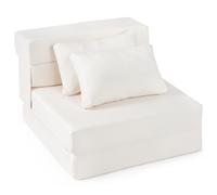 CostwayCanapé-Lit Pliant 3 en 1 Fauteuil Convertible avec 2 Coussins Canapé Futon Dépliant en Tissu Chenille Matelas de Sol Largeur 72cm Beige