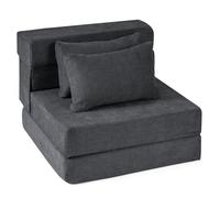 CostwayCanapé-Lit Pliant 3 en 1 Fauteuil Convertible avec 2 Coussins Canapé Futon Dépliant en Tissu Chenille Matelas de Sol Largeur 72cm Gris