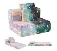 CostwayCanapé pour Enfants Phosphorescent 3-en-1 avec Housses Zippées Lavables et Coussin Supplémentaire Motifs Adorables Licorne Multicolore