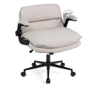 CostwayChaise Bureau Rotation à 360° à Roulette avec Accoudoirs Rabattable Hauteur Réglable Dossier Basculant et Siège Rembourré Charge 150kg Beige