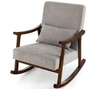 CostwayChaise d'Appoint à Bascule Fauteuil avec Accoudoirs en Bois d'Hévéa Dossier Large Rembourré Coussin de Siège Rembourré Oreiller Lombaire Café