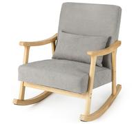 CostwayChaise d'Appoint à Bascule Fauteuil avec Accoudoirs en Bois d'Hévéa Dossier Large Rembourré Coussin de Siège Rembourré Oreiller Lombaire Naturel
