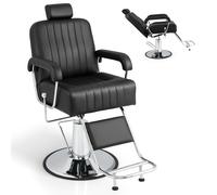 CostwayChaise de Barbier Hydraulique Chaise de Salon de Coiffure Rotative à 360° Hauteur et Appui-tête Réglables Chaise de Tatouage avec Accoudoirs Noir