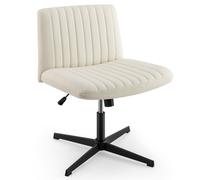 CostwayChaise de Bureau sans Roulettes avec Siège Rembourré Large Bascule à 120° Hauteur Réglable Sans Accoudoirs Beige